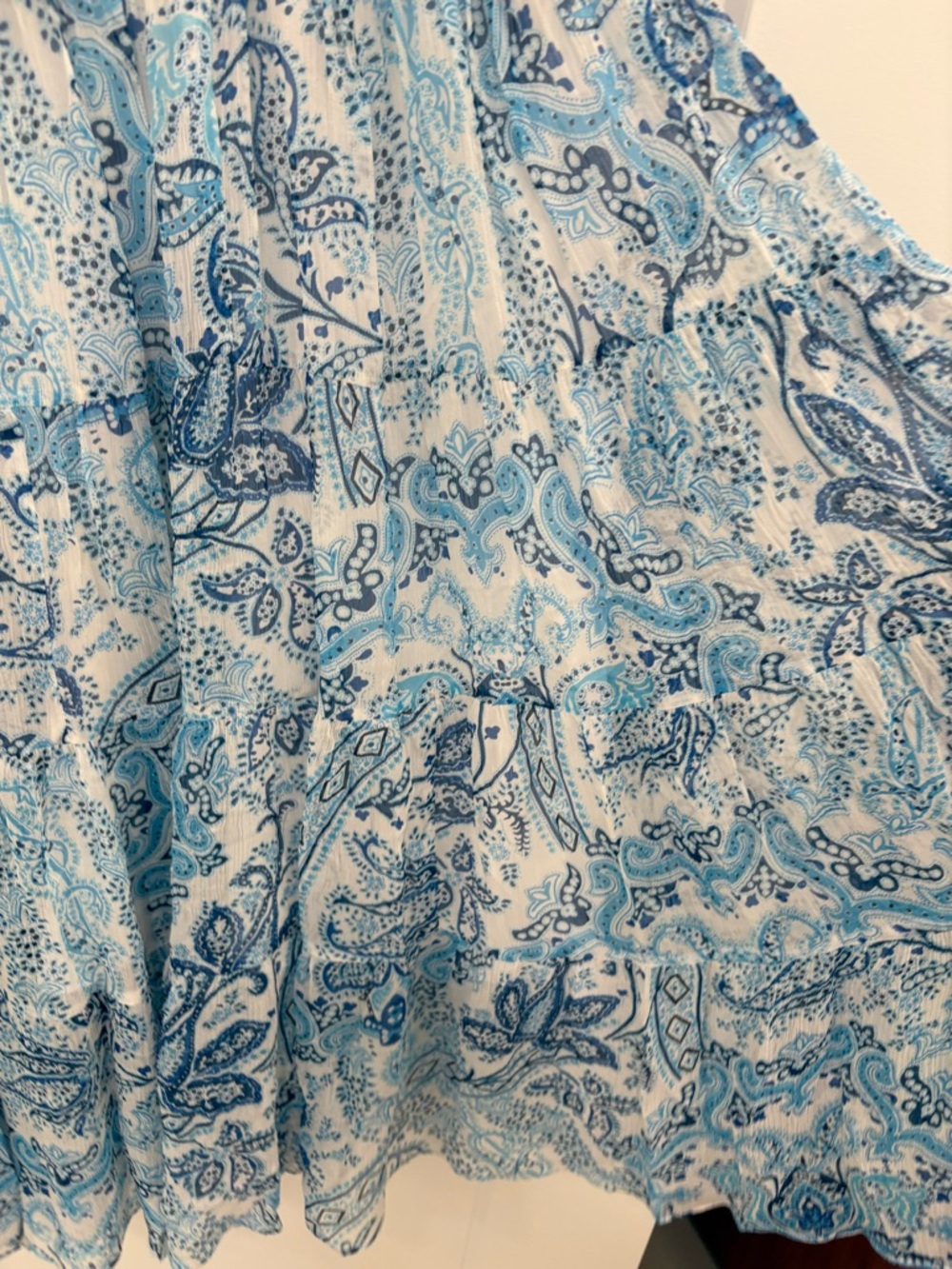 Lauren Ralph Lauren Blue Silk Chiffon Paisley Tiered Peasant Skirt Size SP - Picture 8 of 12